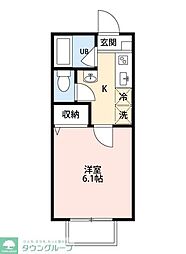 京成本線 八千代台駅 徒歩17分の賃貸アパート 2階1Kの間取り