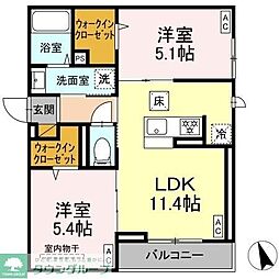 (仮称)前原東2丁目PJ Dーセアリス前原東 2LDKの間取図画像