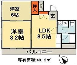 エバーウェル新宿 2LDKの間取図画像