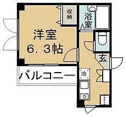 アムールユタカ 1階1Kの間取り