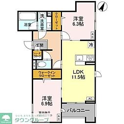 ラ・グリシーヌ・レーブ 2LDKの間取図画像