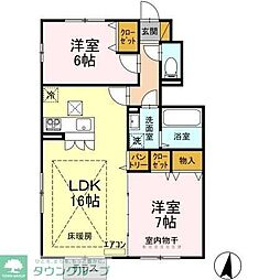 セレッソカジェＢ棟 1階2LDKの間取り