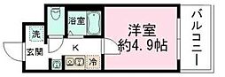 西馬橋マンション 7階1Kの間取り