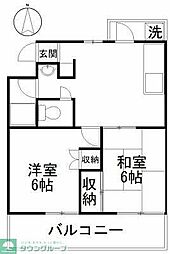 小田急小田原線 鶴川駅 徒歩15分の賃貸マンション 3階2DKの間取り