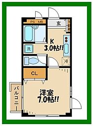 メゾン・アンソレイユ 1Kの間取図画像