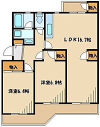 アドリーム新百合ヶ丘 2LDKの間取図画像