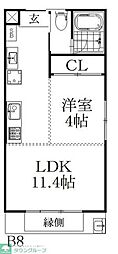 The Orchard Yahata A棟 1LDKの間取図画像