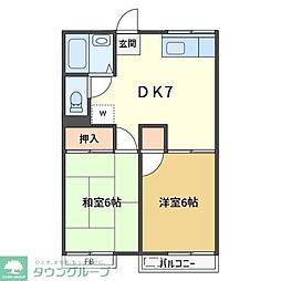 サニーメゾン駒場 2DKの間取図画像