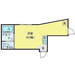 ピタアタ柴又 1階ワンルームの間取り