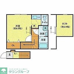 ウィング・ジムコＡ棟 2階ワンルームの間取り