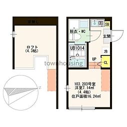 ハーモニーテラス宝町 1階ワンルームの間取り
