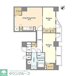 東京メトロ東西線 門前仲町駅 徒歩5分の賃貸マンション 7階2LDKの間取り