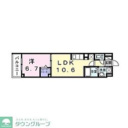 東武亀戸線 東あずま駅 徒歩6分の賃貸マンション 2階1LDKの間取り
