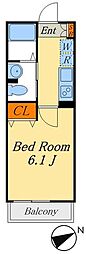 エルスタンザ四ツ木DEUX 1Kの間取図画像