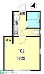 プレザン2 1Kの間取図画像