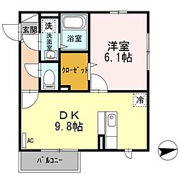Kコート前原 1LDKの間取図画像