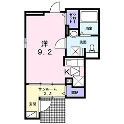 プラシード2 1Kの間取図画像