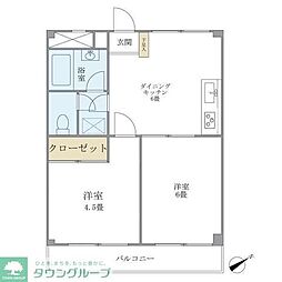 アルファ武蔵野2 2DKの間取図画像