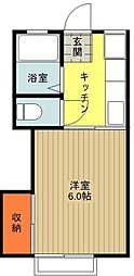 コーポサンライズB 2階1Kの間取り