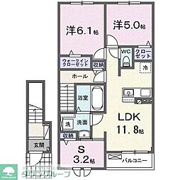 京王線 中河原駅 徒歩23分の賃貸アパート 2階2SLDKの間取り