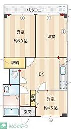プリンシパル羽村 3階3DKの間取り