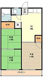 サンコーハイツC号棟 2階3DKの間取り