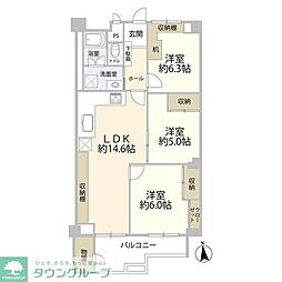 京王北野マンションＤ棟 1階3LDKの間取り