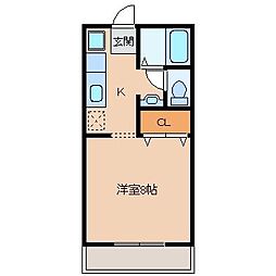 ジュネス・2 1Kの間取図画像