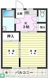 高橋コーポ 2Kの間取図画像