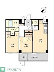 イーストビー国立 2LDKの間取図画像