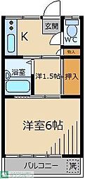 清水荘 1DKの間取図画像