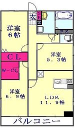 埼玉高速鉄道 川口元郷駅 徒歩22分の賃貸アパート 2階3LDKの間取り