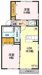 ラプルベールA 2LDKの間取図画像