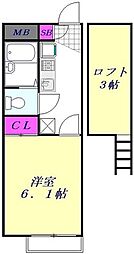 レオパレスフィーユ2 1Kの間取図画像