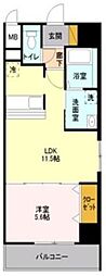 キャメロット新越谷 1LDKの間取図画像