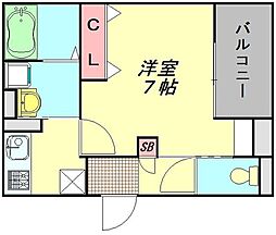 Dアヴァンス蒲生 1Kの間取図画像