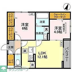 D-ROOM北越谷3丁目PJ A棟 2LDKの間取図画像