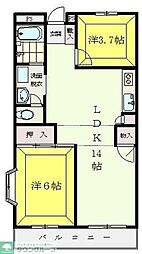 サバーブス根来 1階2LDKの間取り