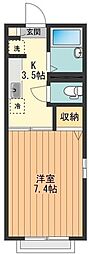 メルベーユ 2階1Kの間取り