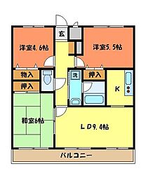 トライアーバンめじろ台 3階3LDKの間取り