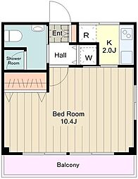 メゾンアーサー 2階1Kの間取り