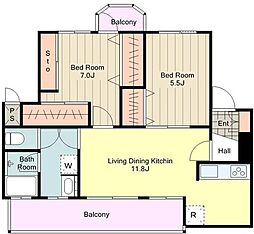 グエルスクエア八王子 2LDKの間取図画像