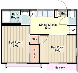 ビューテラス藤 2DKの間取図画像