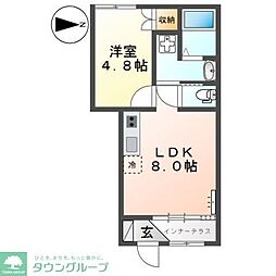 ソラール楓B 1LDKの間取図画像