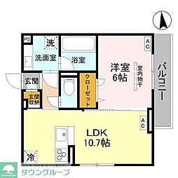 D-ROOM元横山 1LDKの間取図画像