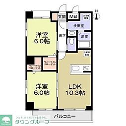 テオリア府中 2LDKの間取図画像