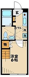 シティハイツ鹿沼台 2階1Kの間取り