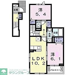 カルム　ヴィラージュ 2階2LDKの間取り