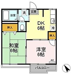 エステートサガミ2 2DKの間取図画像