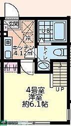 アムール橋本2 1Kの間取図画像